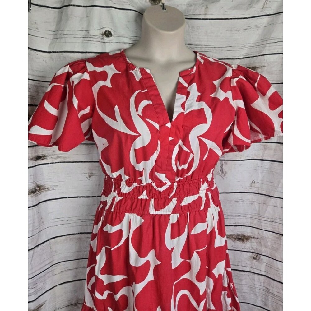 Meadow Rhodes Red Floral Midi Dress 2X Midi Tiered 100% Cotton Womens - Picture 2 of 8